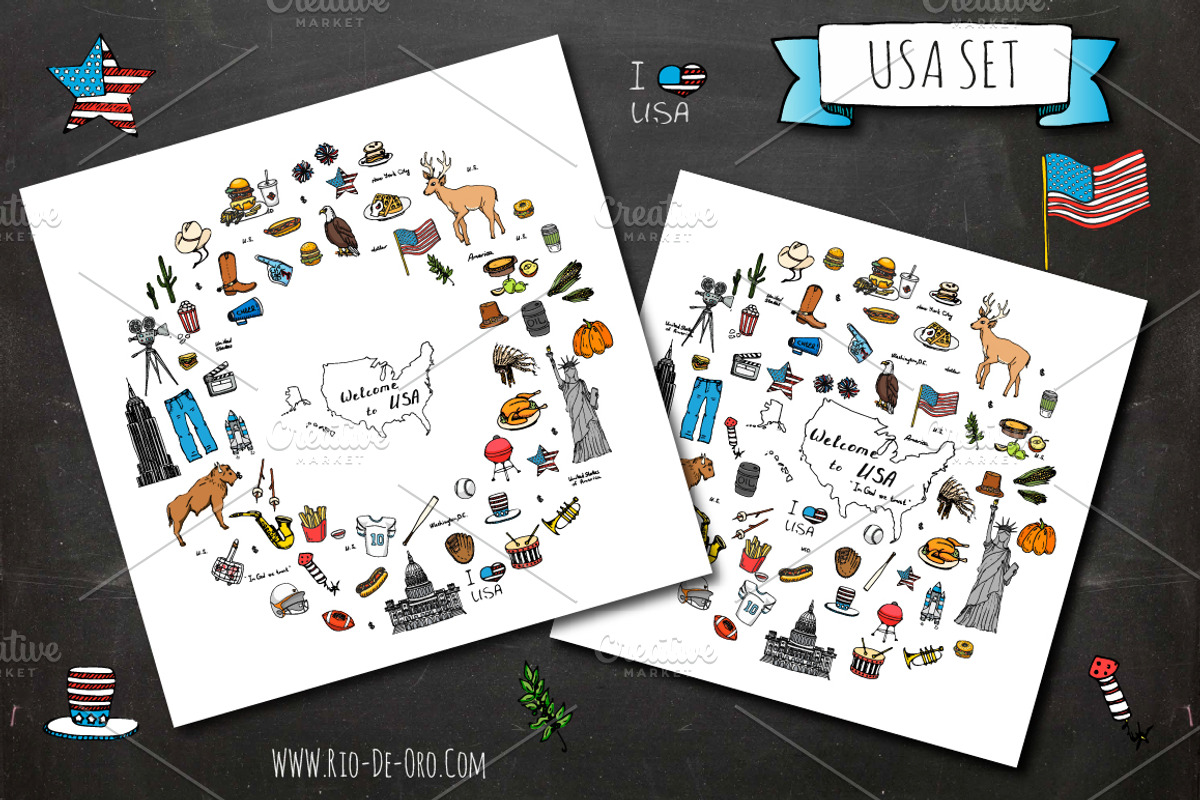 60 USA color hand drawn symbols!, an Object Graphic by Natasha-Pankina.com (Photo 3 of 4)