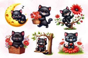 Cute Black Cat Sublimation Clipart