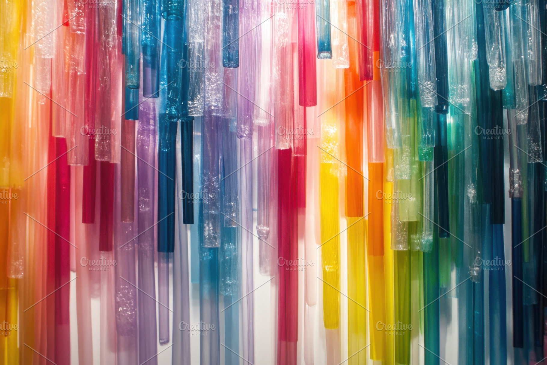 Colorful array of plastic straws han, a Photo by Iftikhar Alam