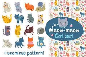 Cat set. Characters + Pattern