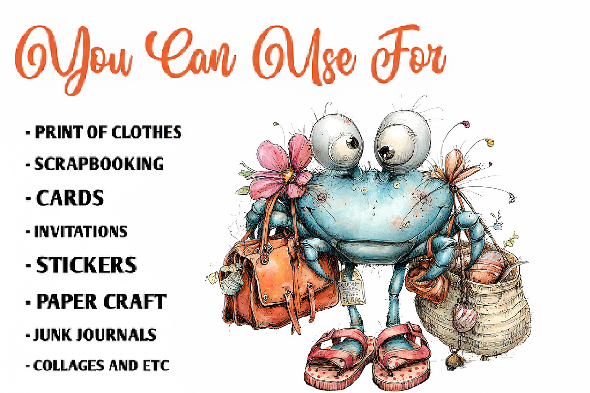 Whimsical Quirky Crab Clipart, an Animal Illustration by CreationArt (Photo 5 of 7)