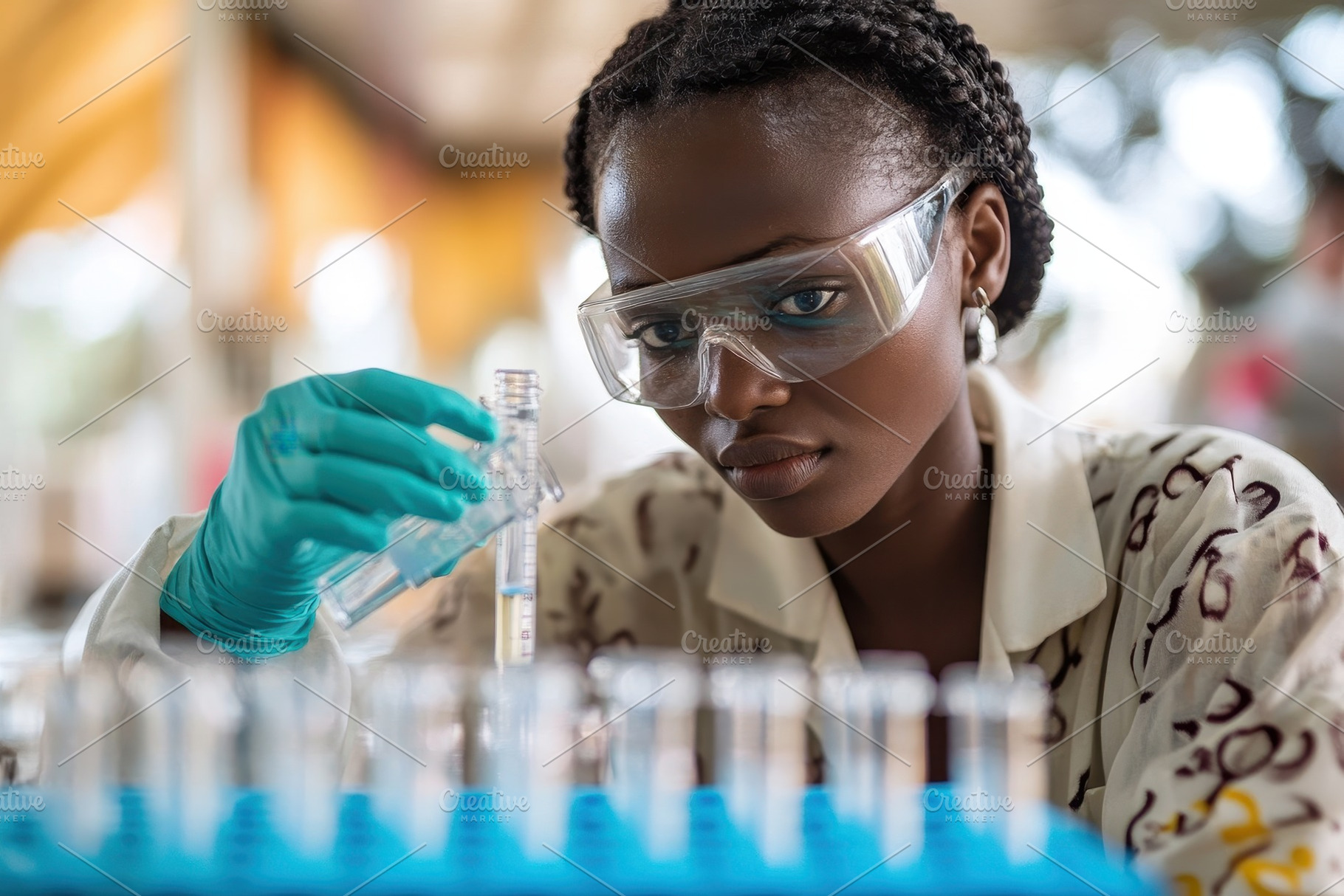 Female scientist conducts research, a Photo by Pavel_design