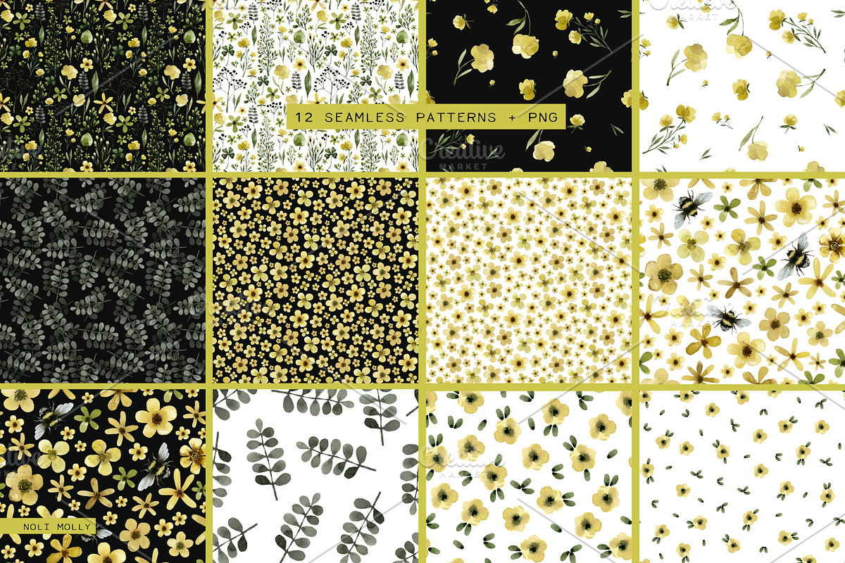 Yellow flowers. Watercolor set., an Illustration by Noli Molly Store (Photo 5 of 8)