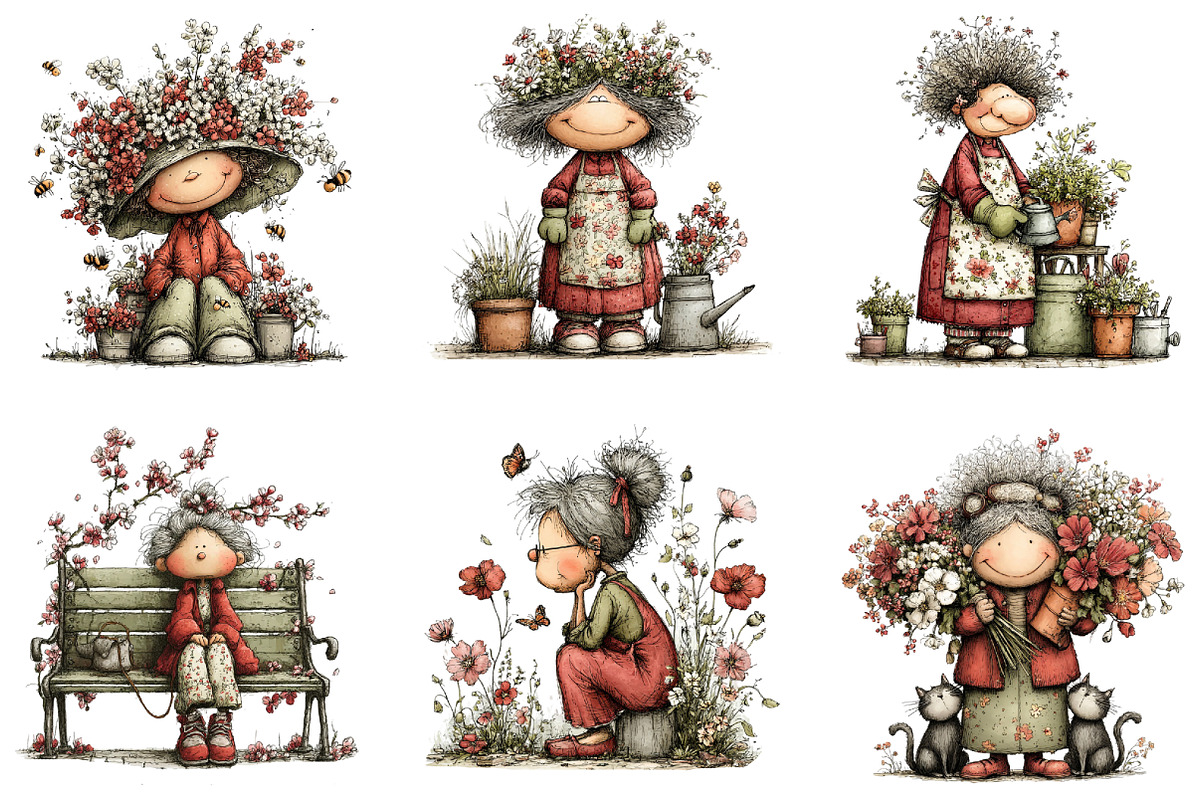 Whimsical Garden Grandma Clipart, an Illustration by CraftArtStudio (Photo 6 of 6)
