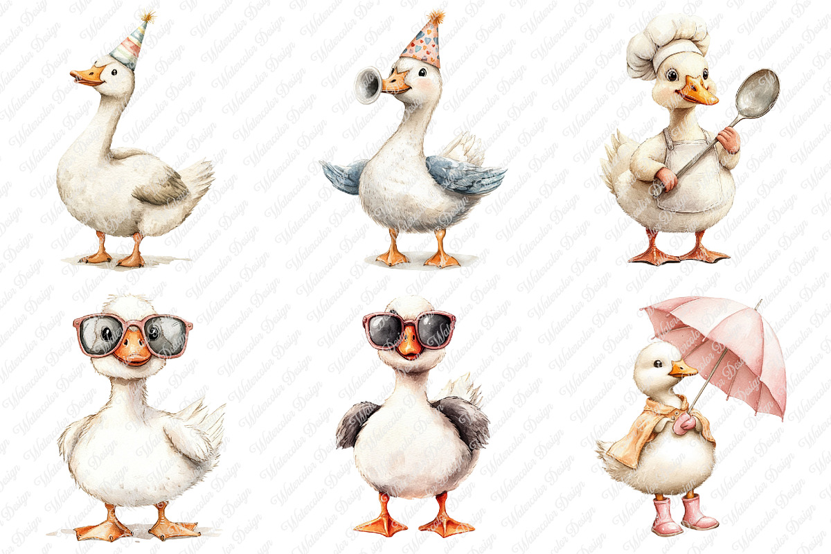 Watercolor Silly Goose Clipart, an Illustration by Watercolor design (Photo 4 of 12)