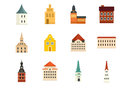 Riga icons set flat vector isolated, an Object Illustration by Ylivdesign