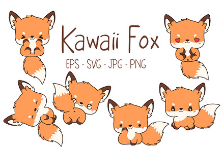 Kawaii Fox Set Illustrations