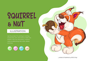 Cartoon Squirrel and Nut. Clipart., an Animal Illustration by KENO Mascots
