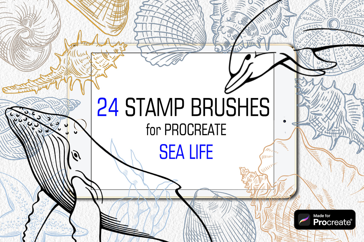 Sea life Procreate Stamp brushes, a Brush Add-On by ViktoriArt (Photo 1 of 7)