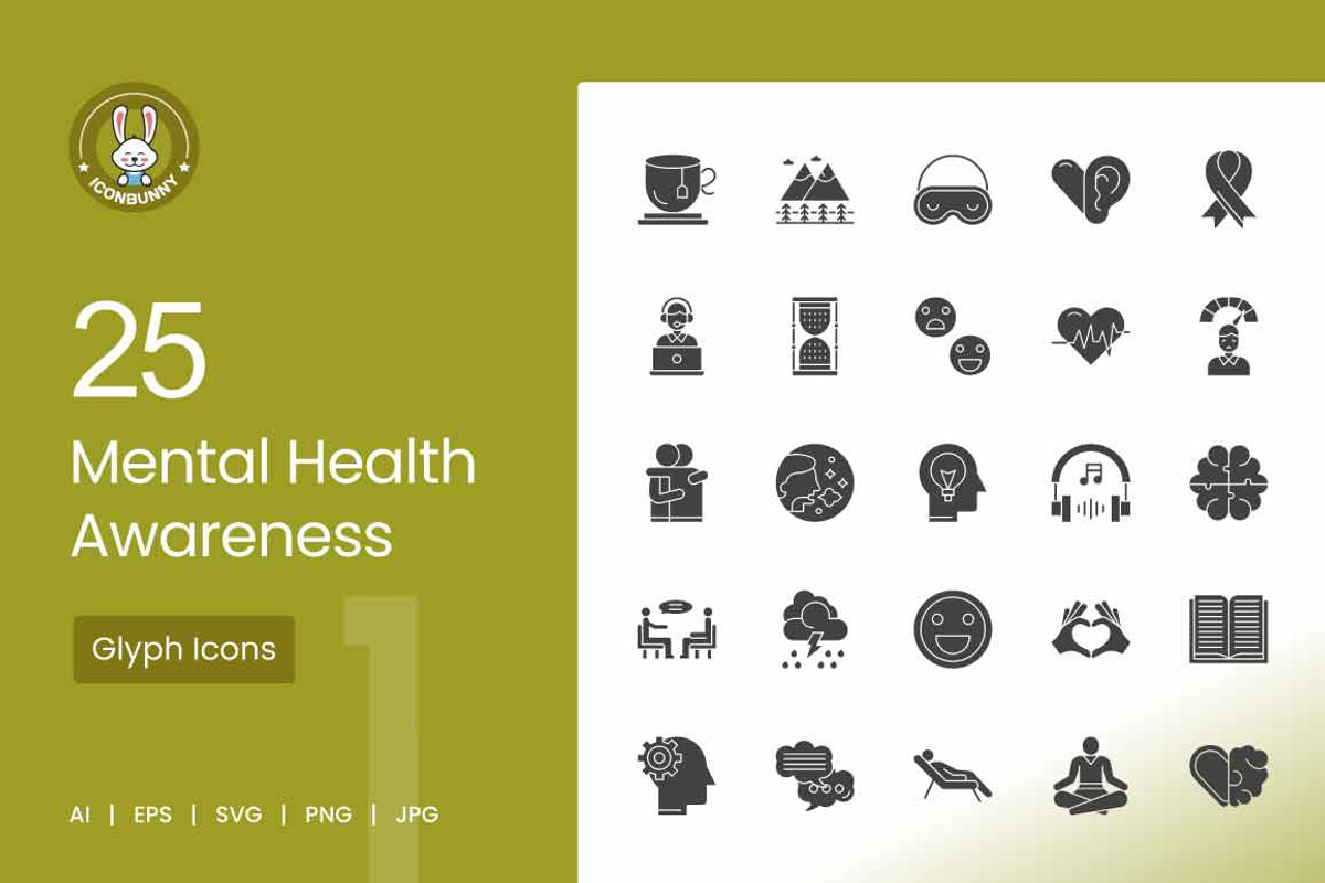 25 Mental Health Awareness Glyph, an Icon by IconBunny (Photo 1 of 2)