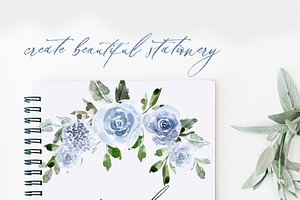 AZURE Blue Watercolor Flower Clipart