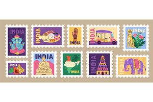 India travel cards. Postage stamps