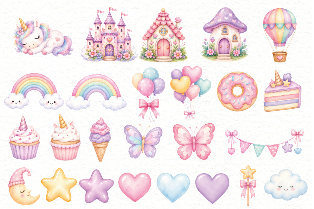 Pastel Unicorn Clipart Bundle, an Animal Illustration by Villa 11 Estudio (Photo 3 of 3)