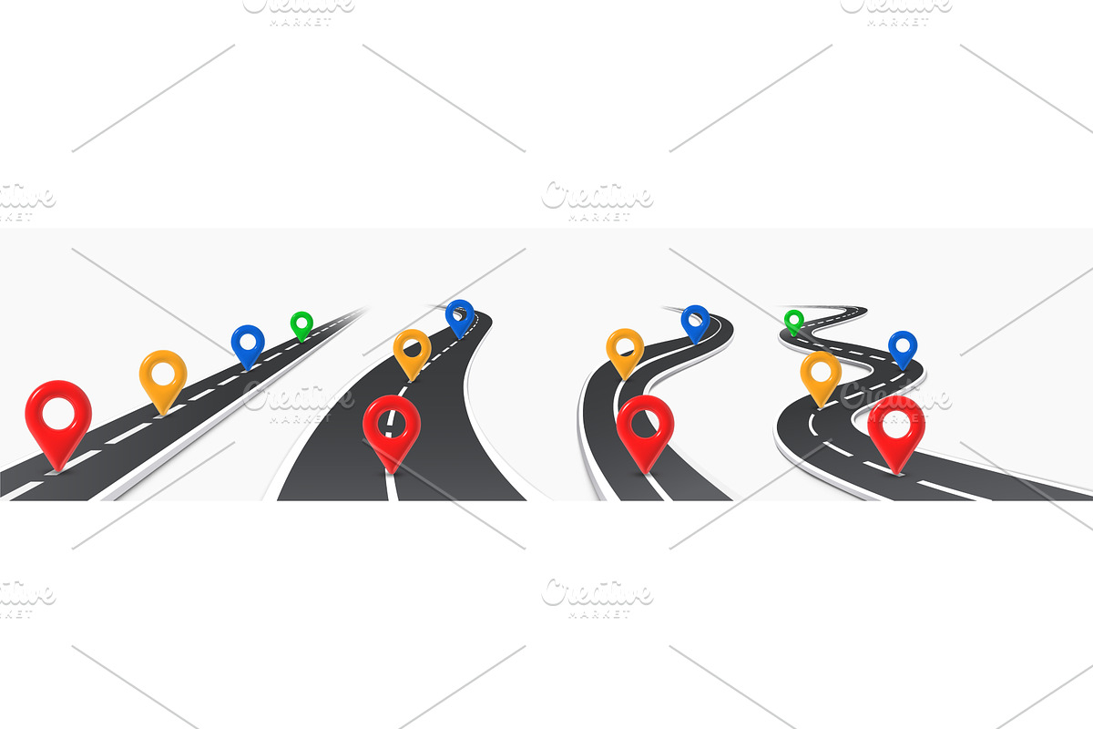 Winding 3d road with pins. Business, an Illustration by Frogella