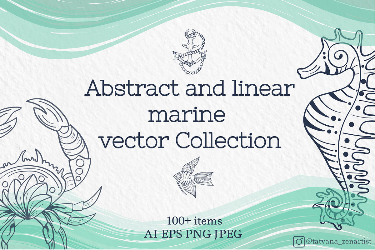 Abstract linear Ocean clipart, a Seasonal Illustration by Tatyana_Zenartist (Photo 1 of 13)