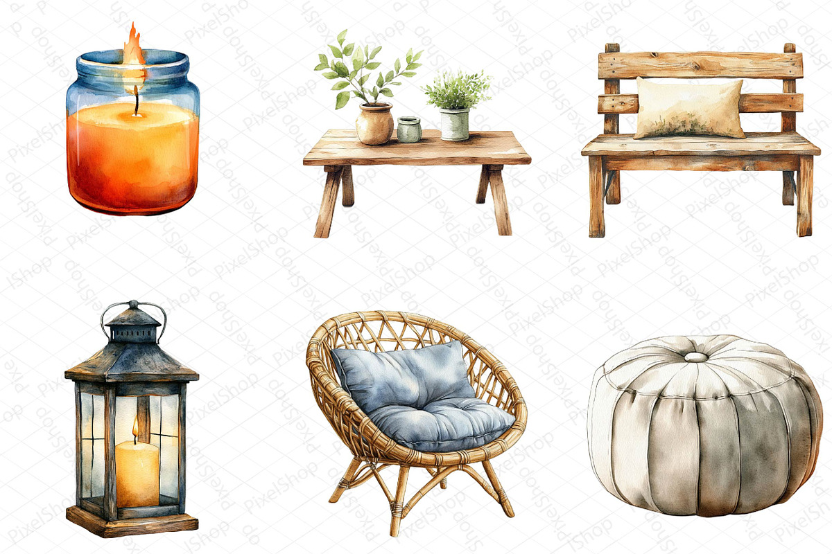 Watercolor Home Decor Clipart Bundle, an Illustration by DreamPrint404 (Photo 3 of 7)