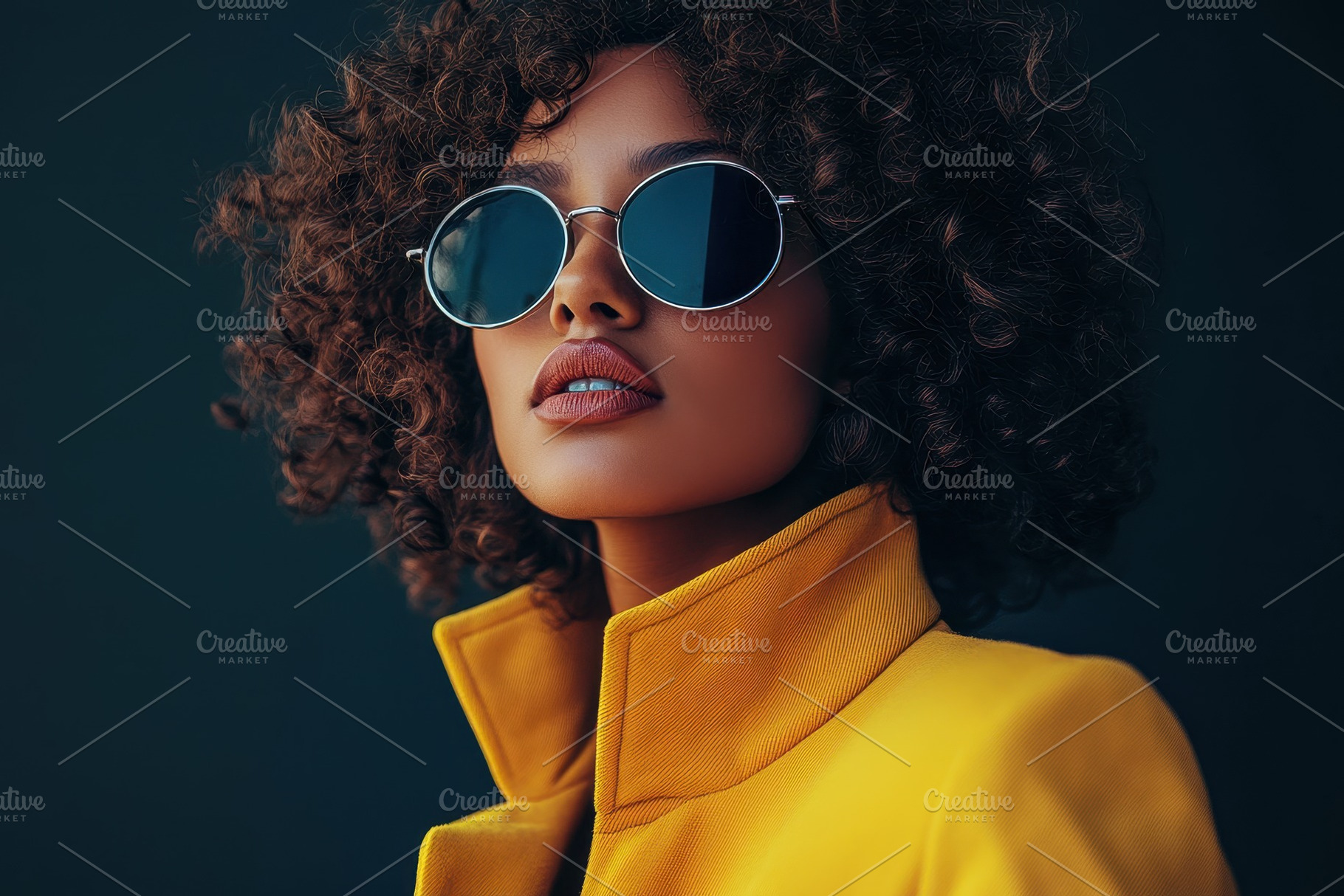 Confident curly-haired woman, a Photo by Pavel_design