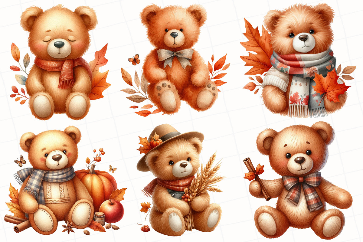 Autumn Teddy Bear Clipart, an Illustration by OK Design (Photo 5 of 5)