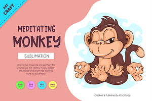 Meditating Cartoon Monkey. Crafting, an Animal Illustration by KENO Mascots