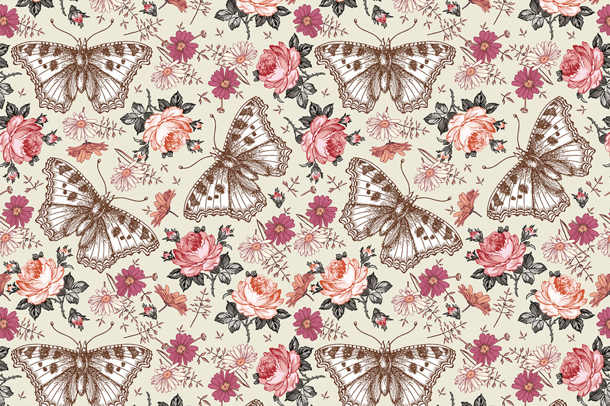 4 Seamless Butterflies Roses insects, a Pattern Graphic by Vintage (Photo 7 of 14)