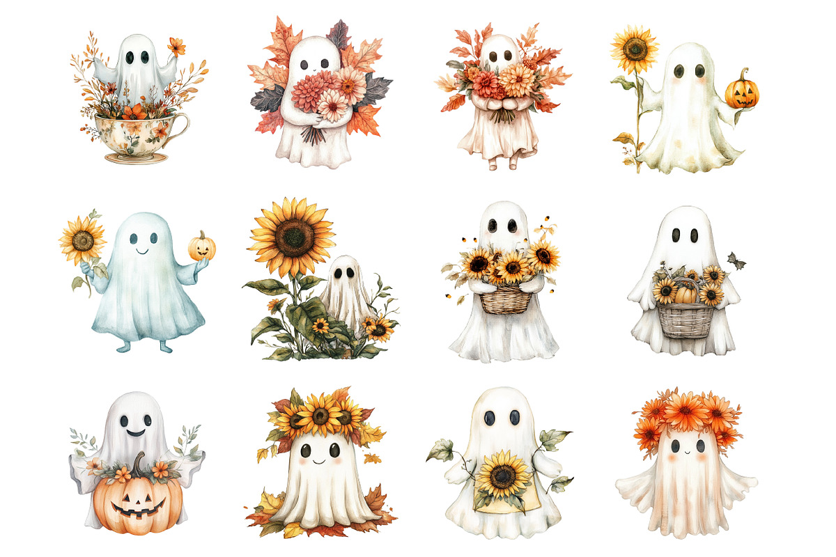 Halloween Fall Flowers Ghost, an Illustration by Design Market (Photo 3 of 3)