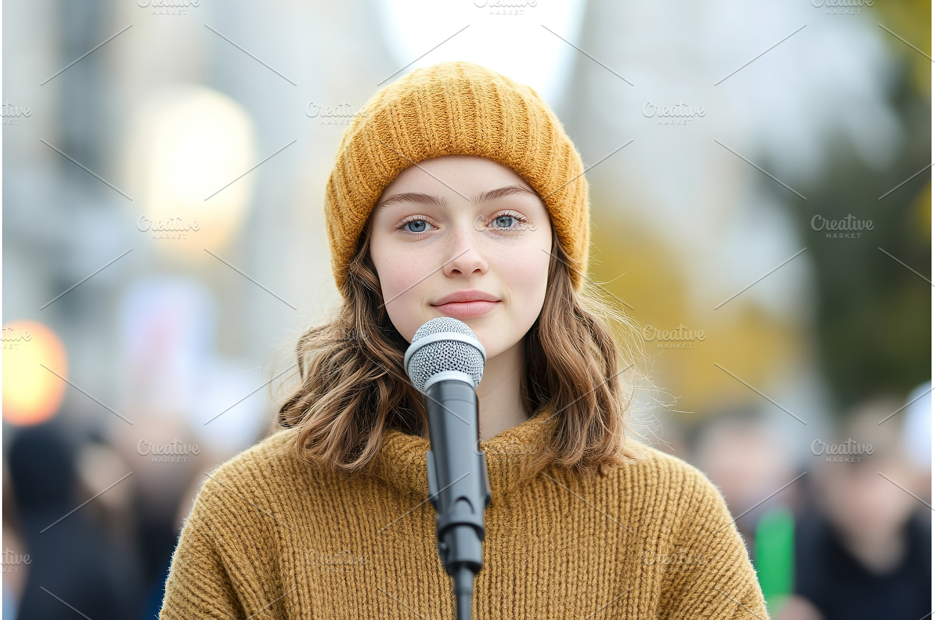 Young Woman in Beanie Speaking into, an Abstract Photo by Lermont51