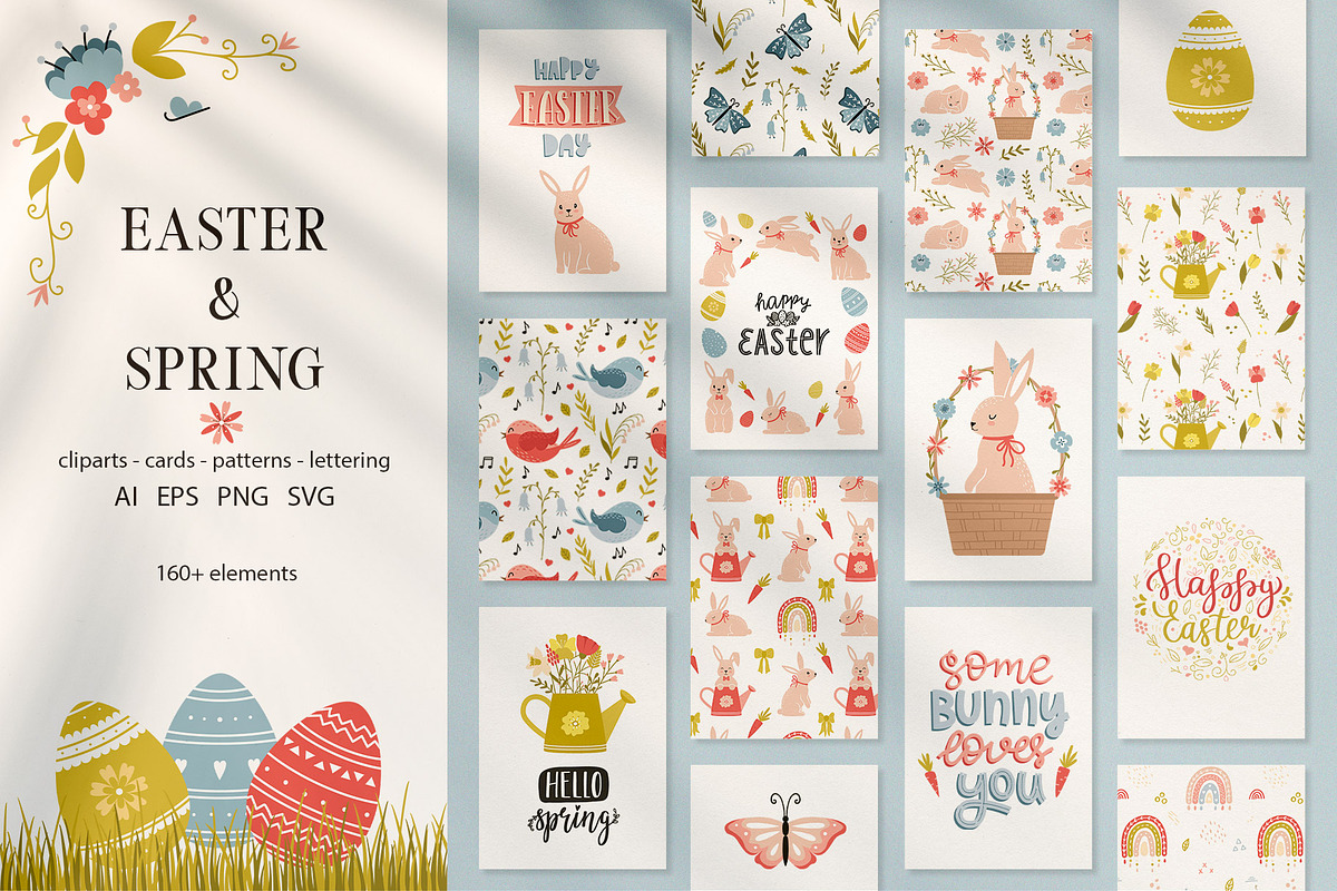 Easter & Spring. Cards and patterns, a Seasonal Illustration by Valeria Soloveva (Photo 1 of 15)