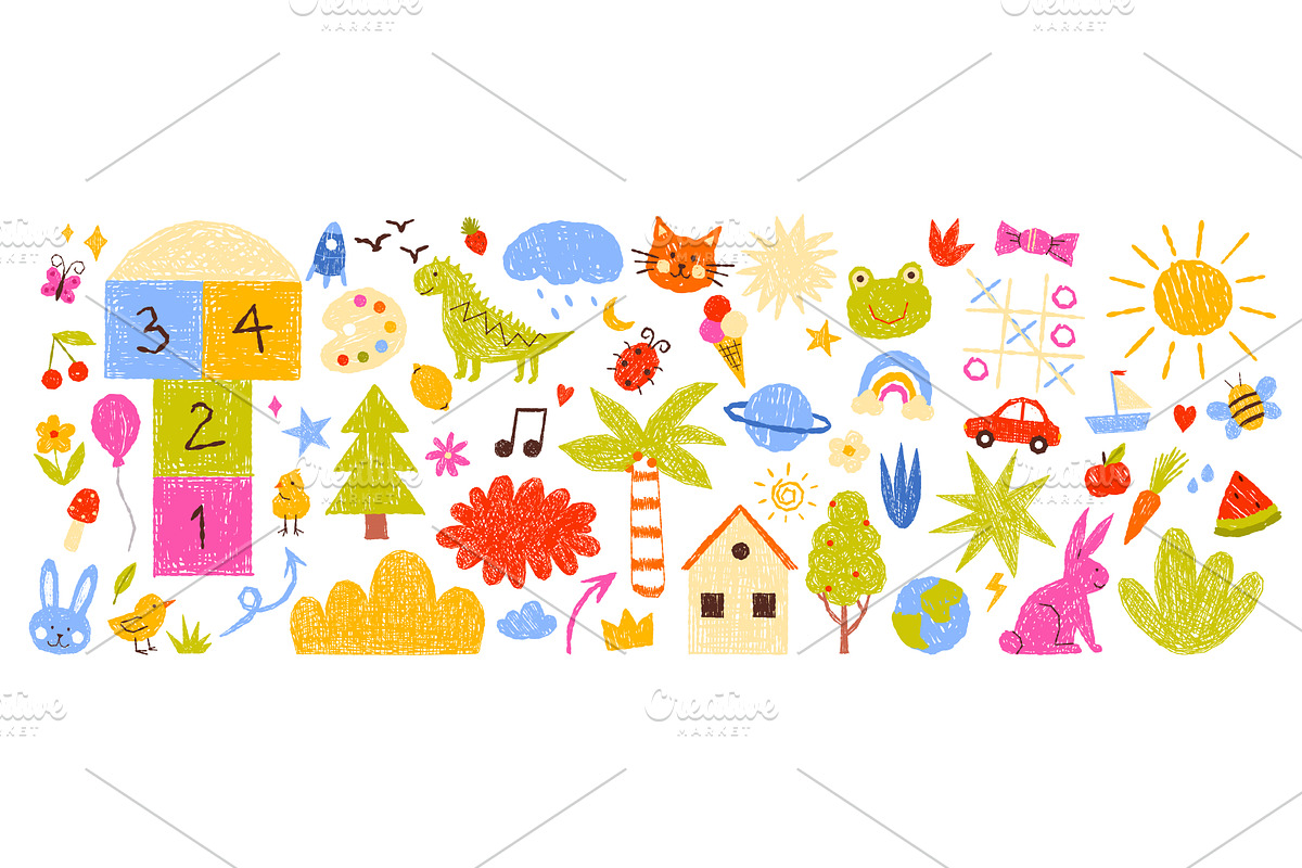 Kids chalk, pastel crayon and color, an Animal Illustration by Flashvector
