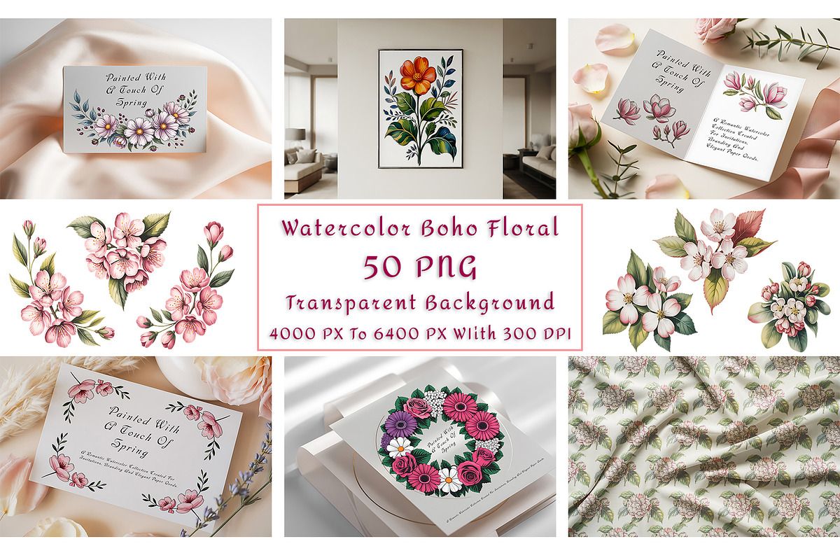 Boho Watercolor Floral Clipart Set, a Decorative Illustration by ForhadGFX (Photo 1 of 12)