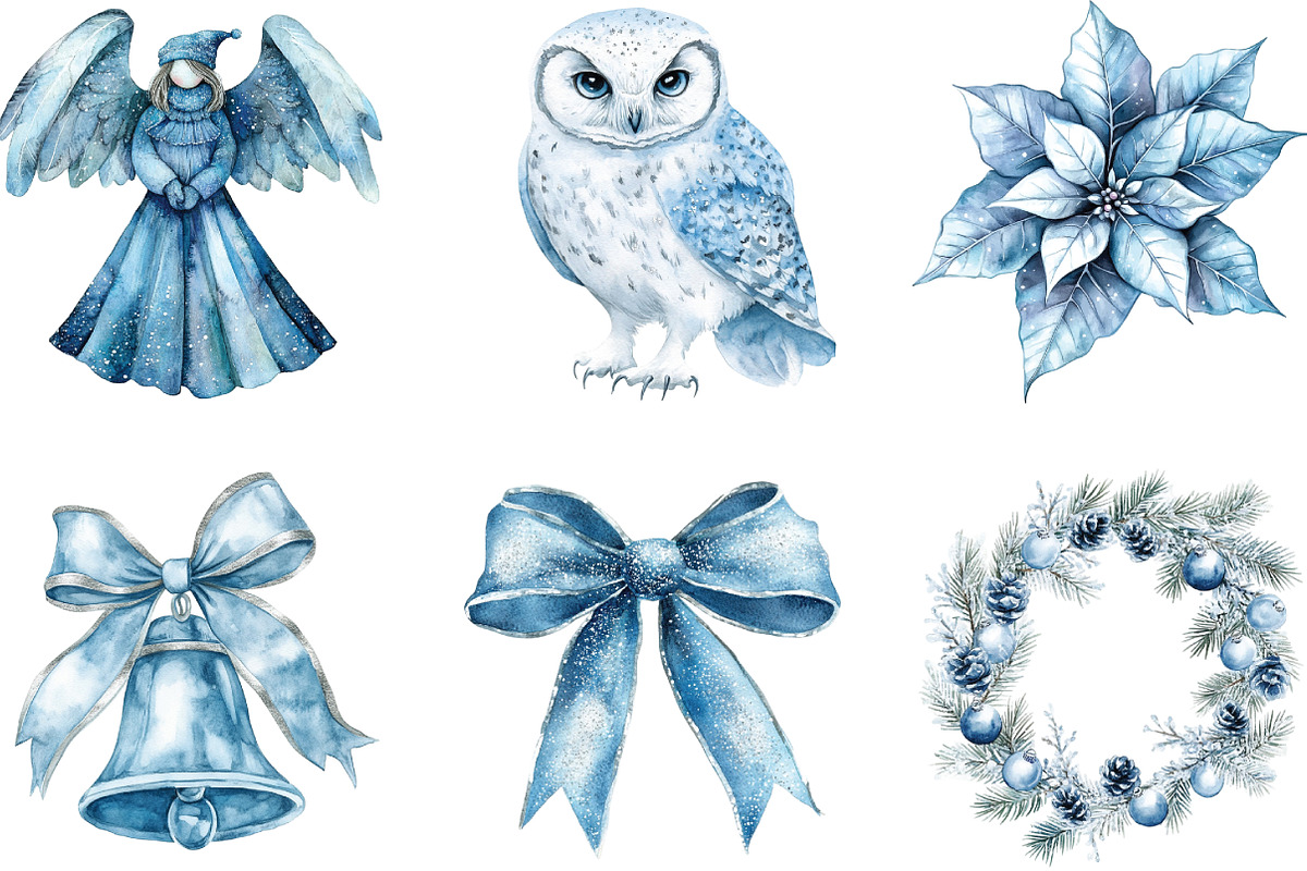 Watercolor Silver Blue Christmas, an Illustration by CraftArtStudio (Photo 2 of 6)