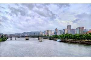 The skyline of Portland, Oregon on a, an Architecture Photo by Leonid Andronov