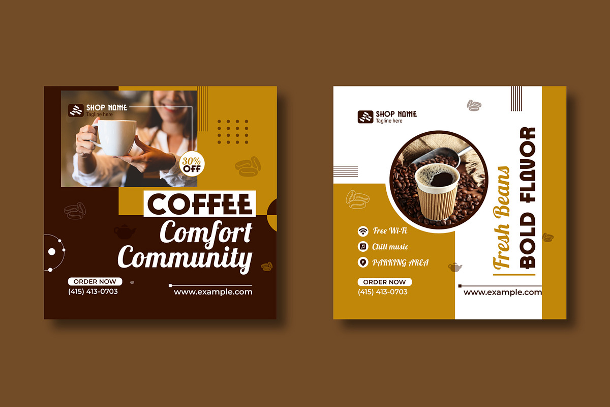 Modern Coffee Shop Social Media Post, a Social Media Template by MightyDesign (Photo 4 of 8)