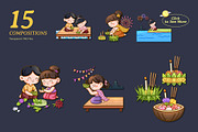 Cute Loy Kratong Festival Digital, a Seasonal Illustration by CreativeValuation (Thumbnail 3 of 12)