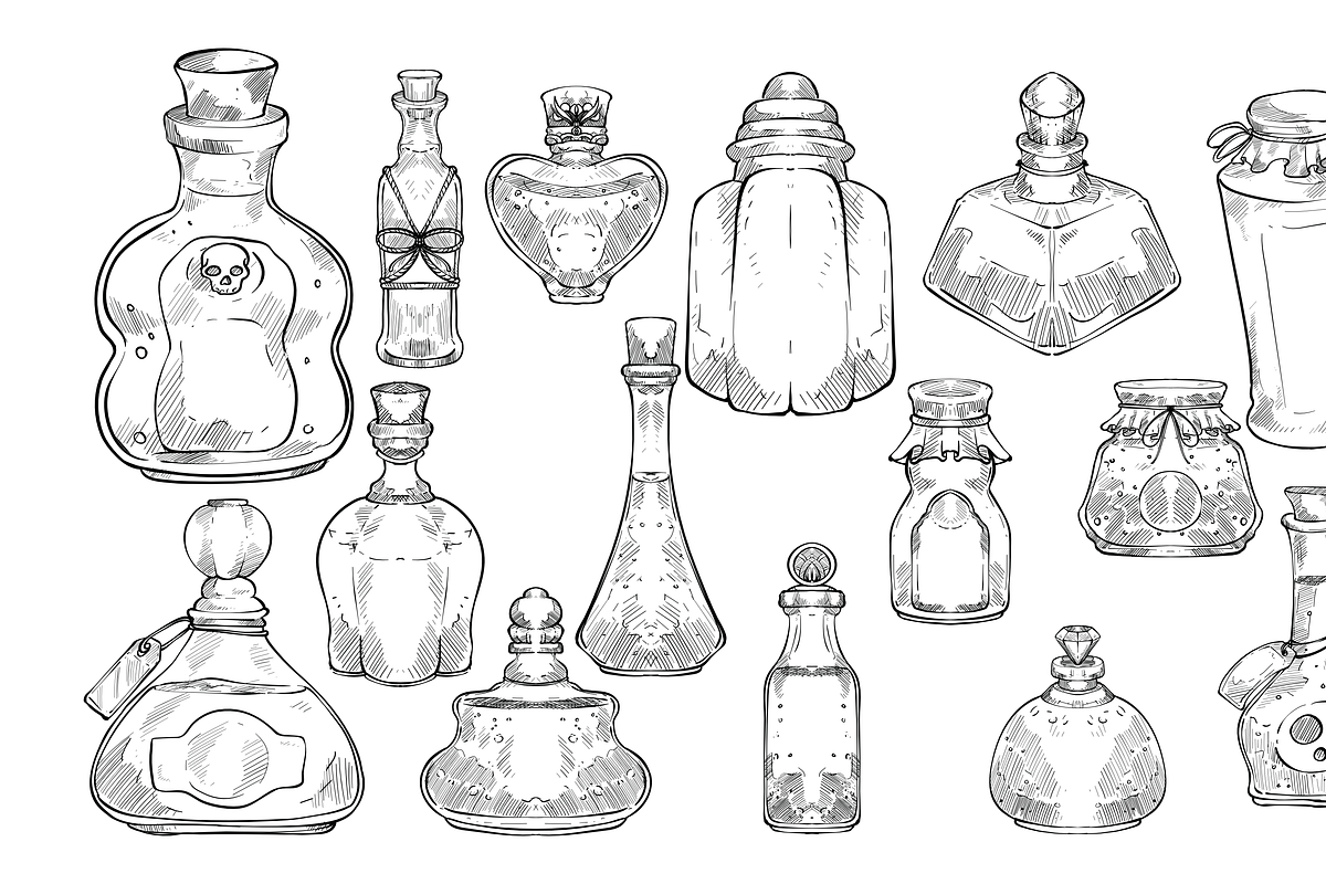 perfume and potion handdrawn, an Object Graphic by nikagraphic