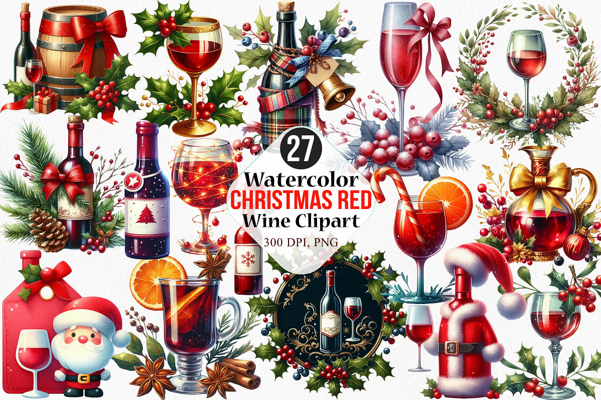 Watercolor Christmas Red Wine, an Illustration by Canvas Craft (Photo 1 of 7)