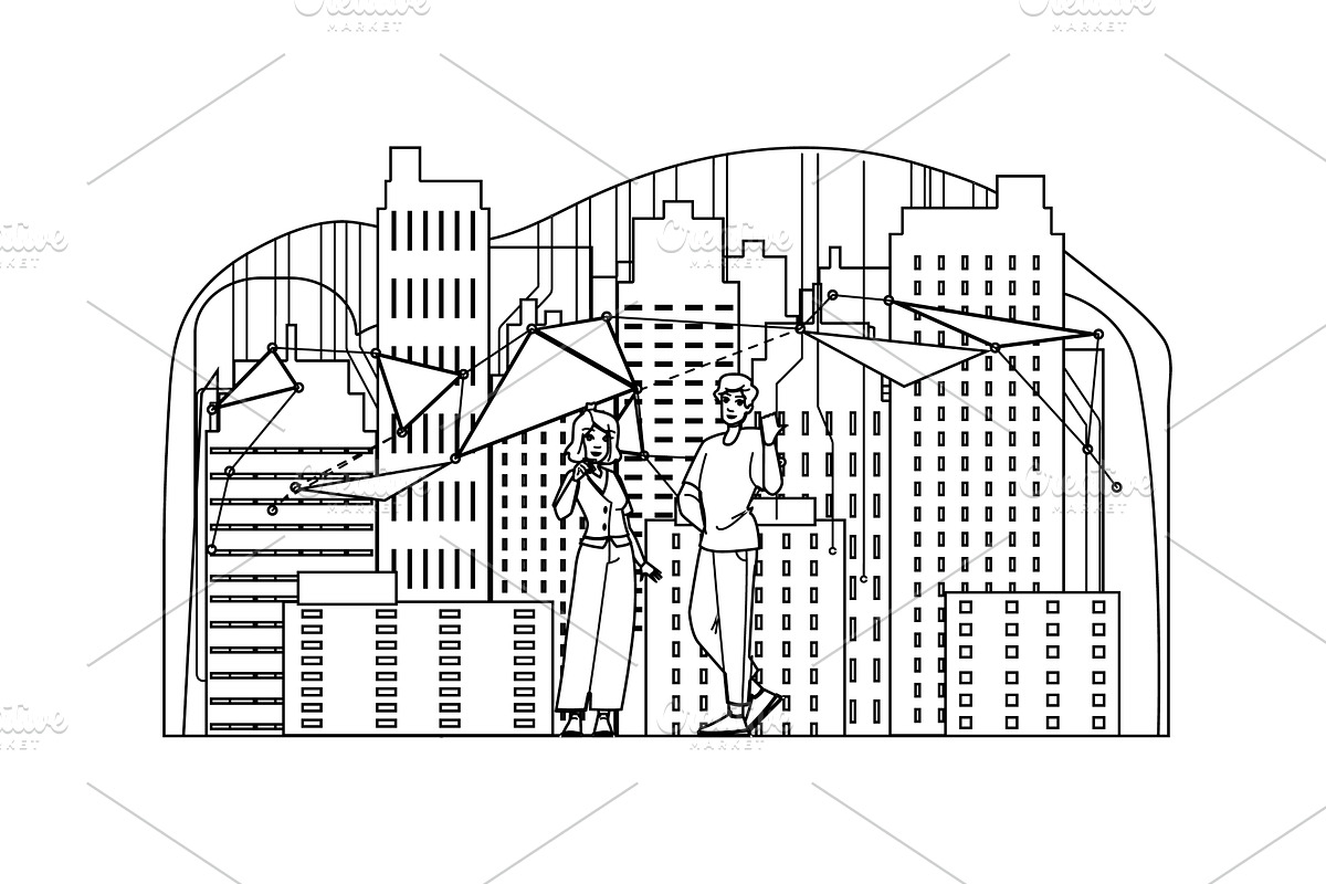 network smart city urban development, a Person Illustration by pikepicture