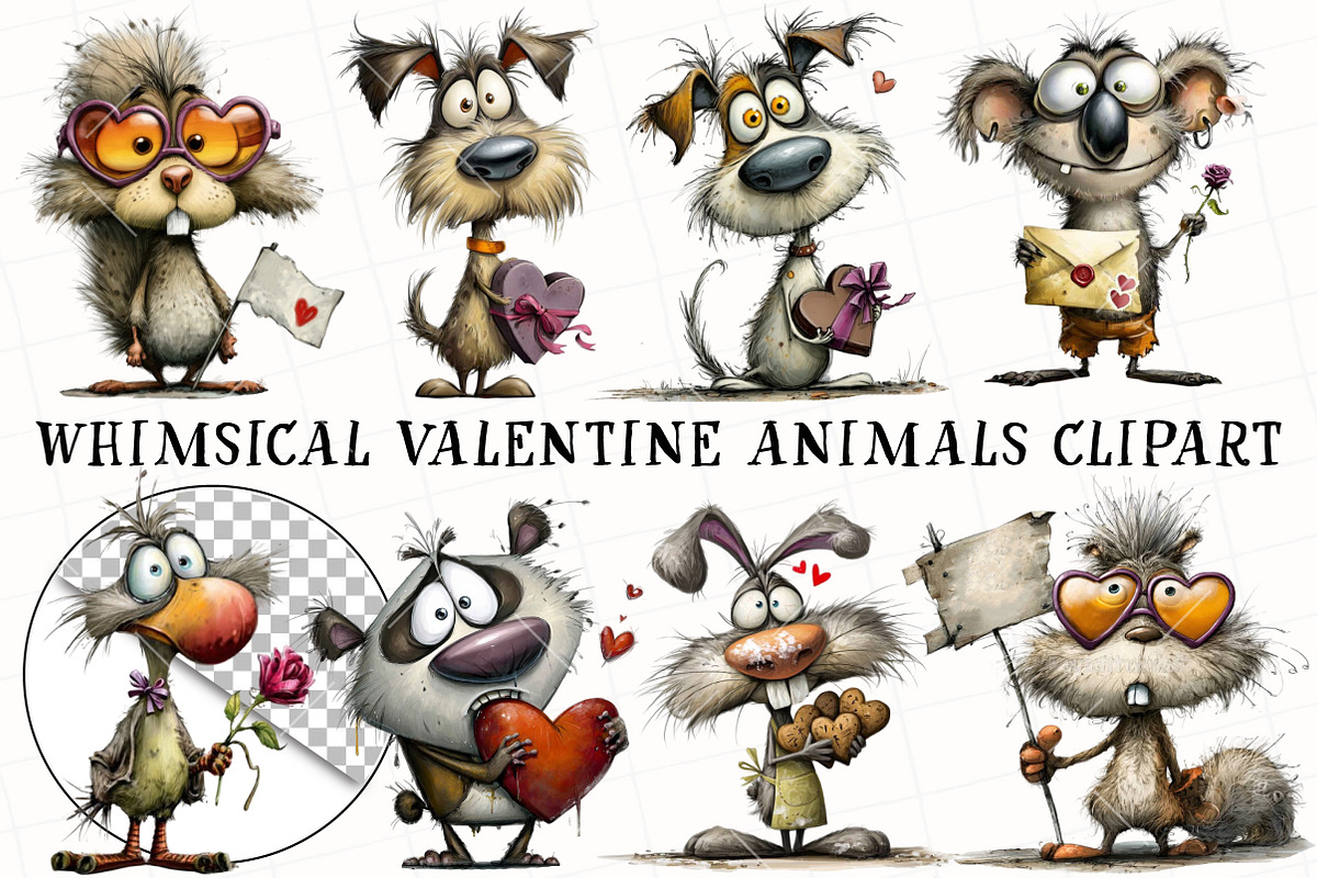 Whimsical Valentine Animals Clipart, an Illustration by OK Design (Photo 2 of 6)