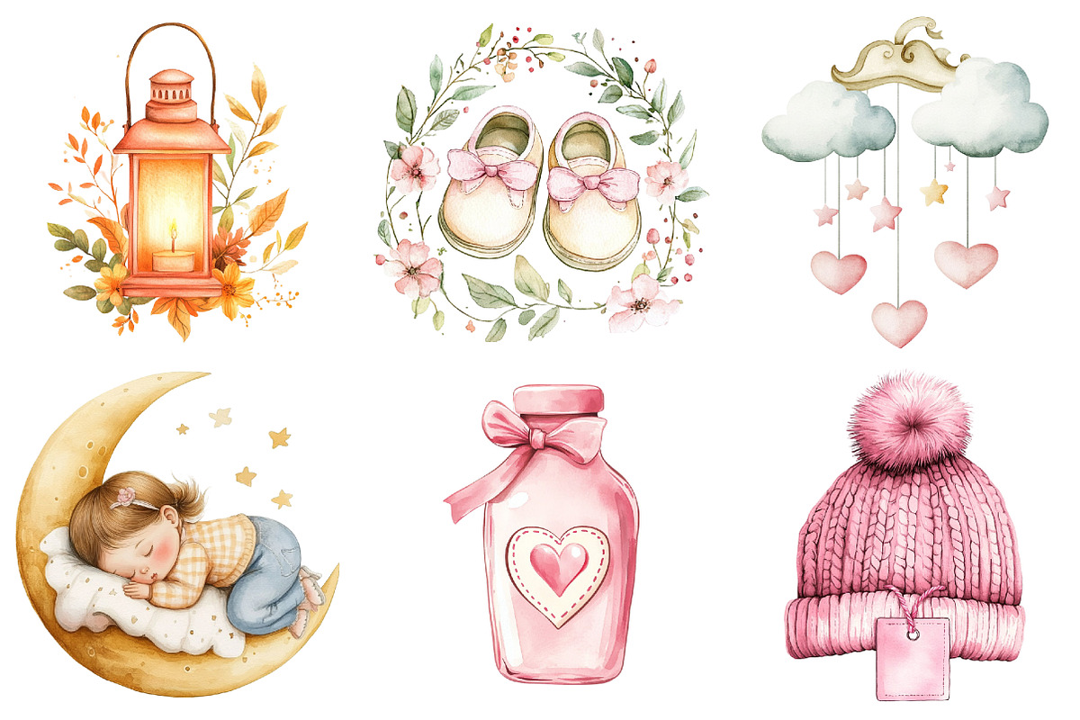 Pink Baby Girl Nursery Clipart, an Illustration by Watercolor design (Photo 4 of 4)