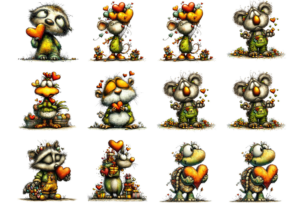 Funny Valentine Animals Clipart, an Illustration by Designking (Photo 2 of 5)