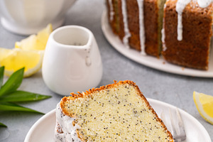 Lemon Poppy Seed Pound Cake with powdered sugar glaze