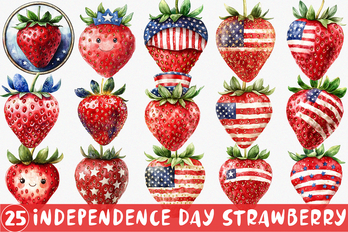 Independence Day Strawberry PNG, an Illustration by SinaCreation (Photo 1 of 10)