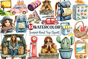 Watercolor Summer Road Trip Clipart, an Illustration by Rose Art (Thumbnail 1 of 4)