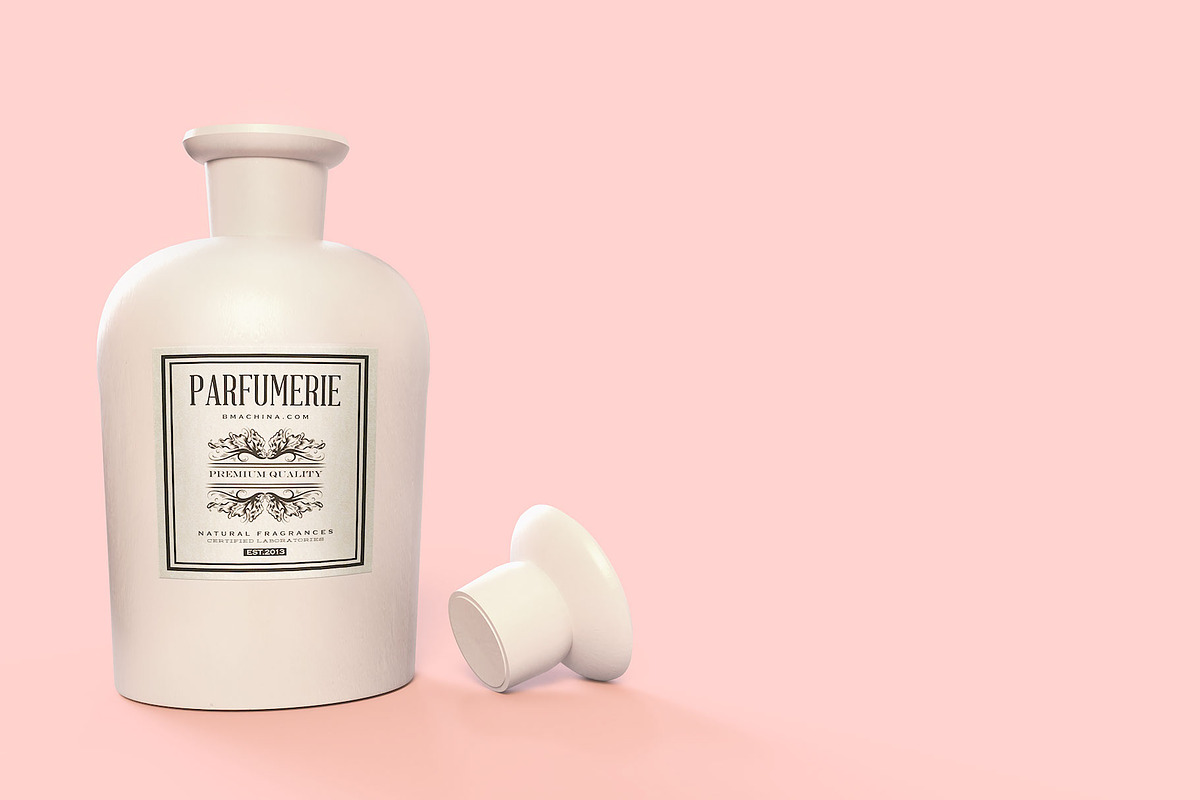 Pattern&Label Parfum Bottle Mockup, a Packaging Mockup by BMACHINA Labs. (Photo 3 of 12)