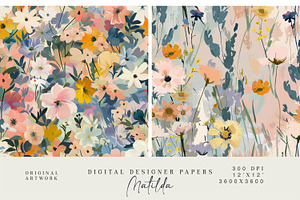 Gouache Floral Seamless Pattern Set