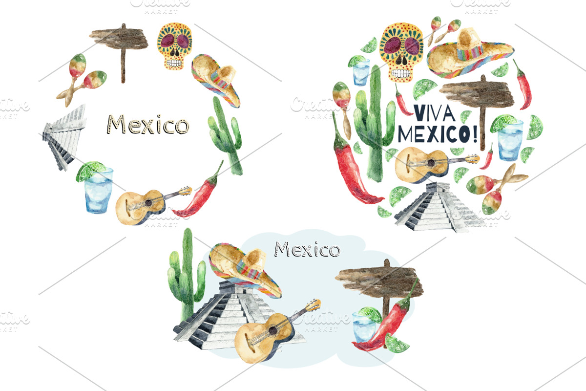 Watercolor set of Mexico., a Food Illustration by Vikeriya (Photo 3 of 5)