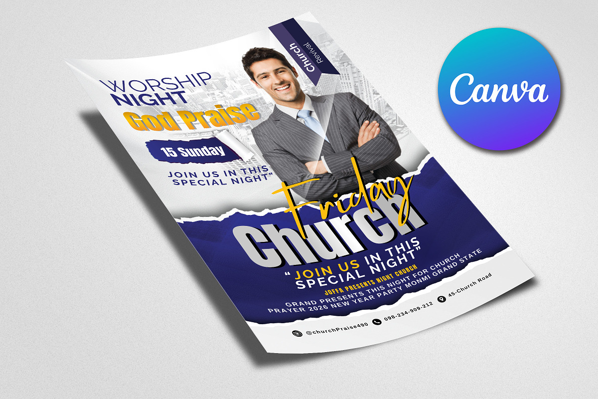 Praise & Worship Church Flyer Canva, a Flyer Template by Psd Templates (Photo 2 of 2)