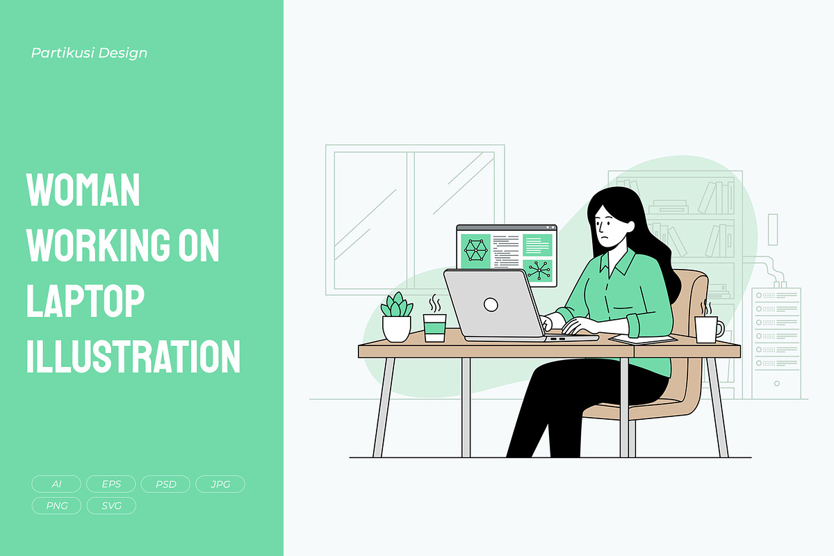 Woman Working on Laptop Illustration, a Work Illustration by Partikusi Design (Photo 1 of 3)