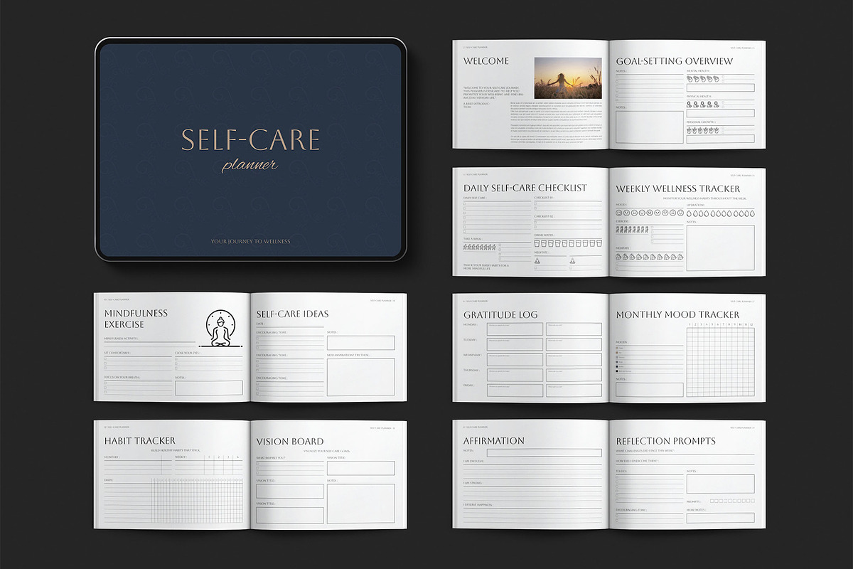 Self-Care Planner Template Landscape, a Brochure Template by E-Type (Photo 1 of 7)
