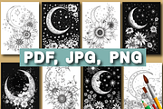 Moon and Flower Coloring Book, an Animal Illustration by Printable Design Store (Thumbnail 3 of 7)