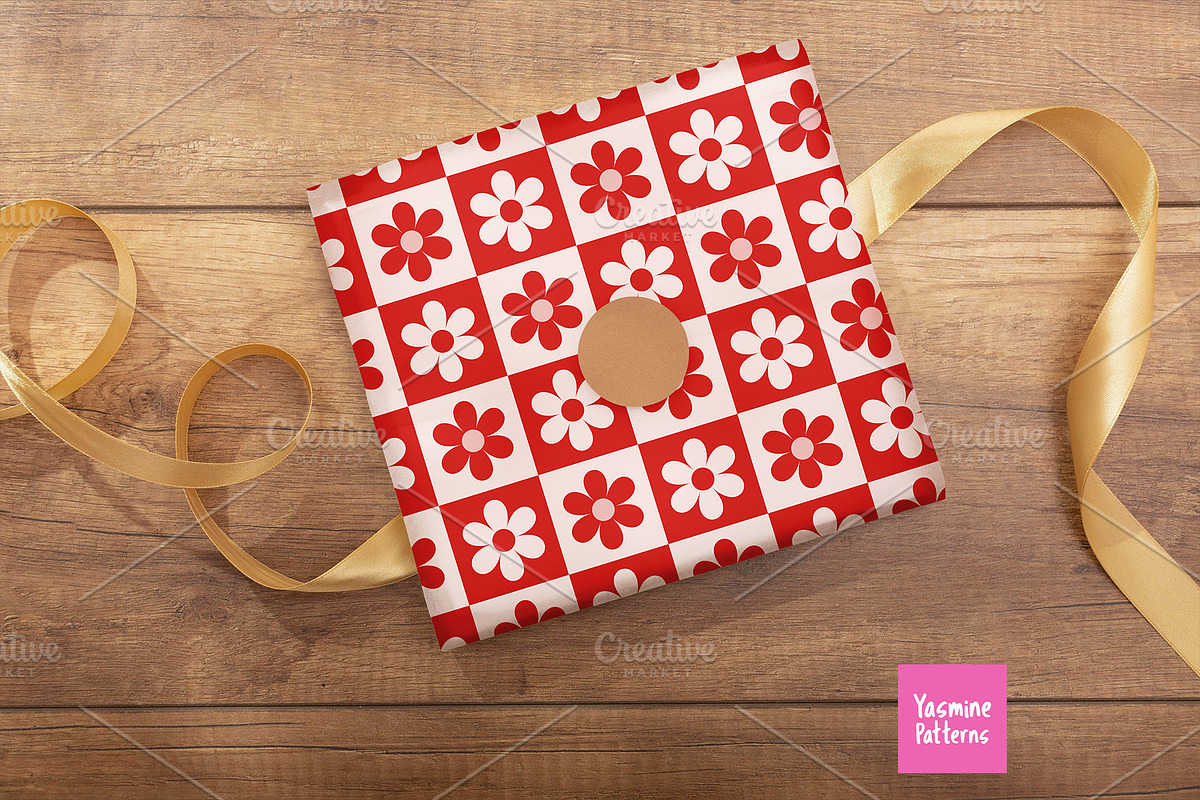 Checkered Flowers Vector Patterns, a Pattern Graphic by Yasmine Patterns (Photo 6 of 7)
